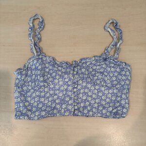 Zara Purple & Green Floral Ruffled Spaghetti Strap Cropped Tank Top Size Small